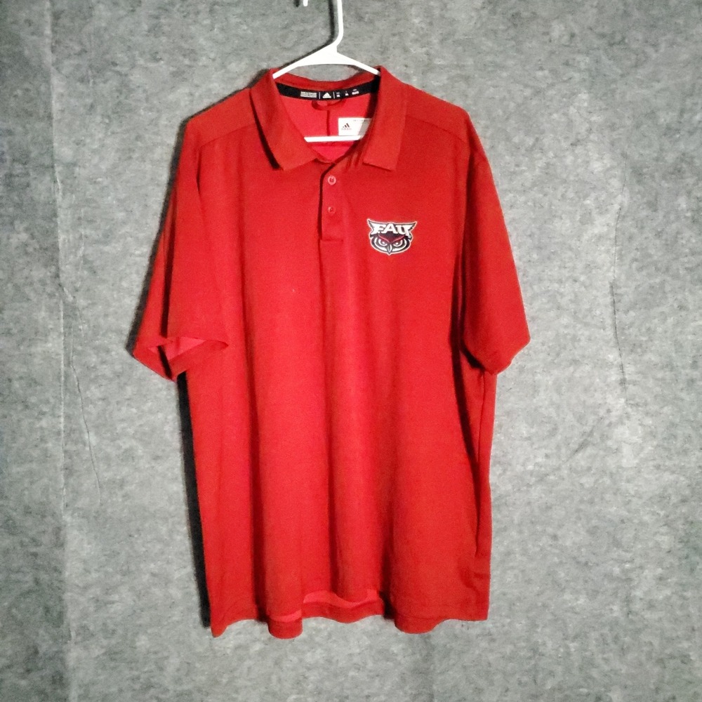 Adidas Golf Polo Shirt Mens XXL Red FAU Owls Embroidered Short Sleeve NCAA Logo